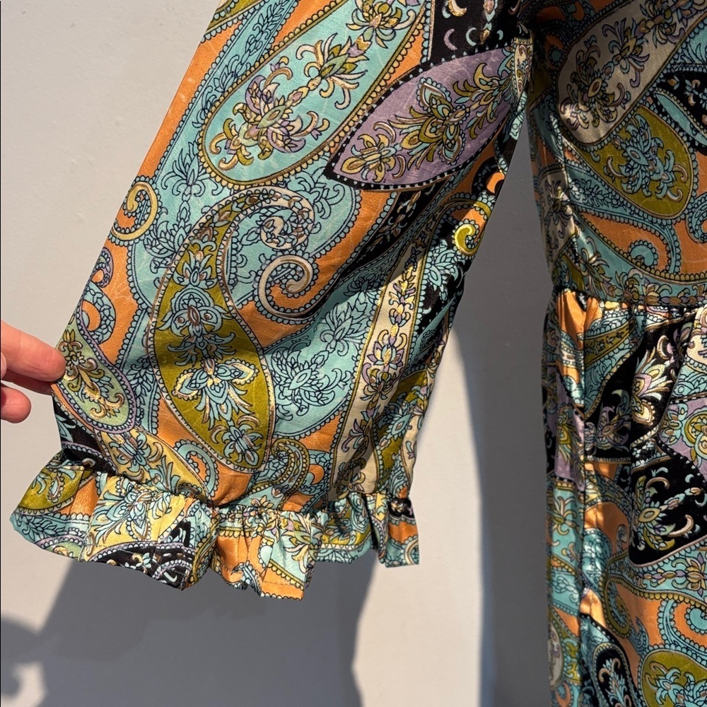 Lemonwood paisley print silk blend tiered maxi dress size S/M - Picture 7 of 15